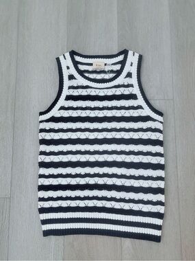 Elie Black and White Striped V‑Neck Knit Tank